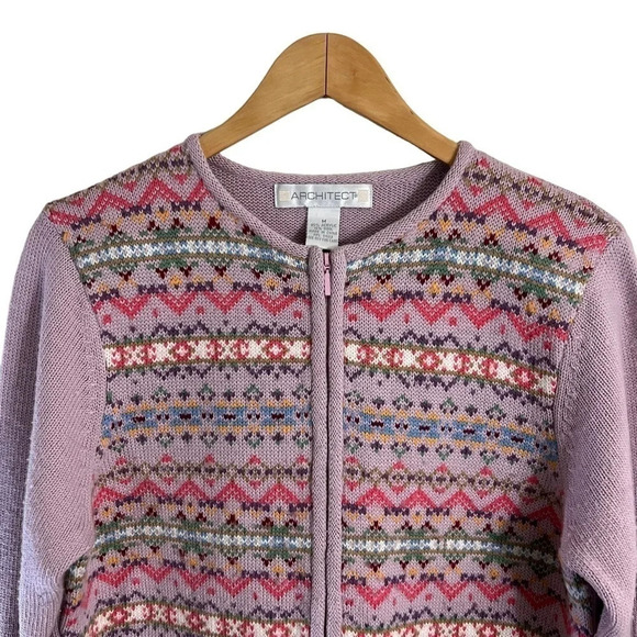 Architect Wool Blend Full Zip Sweater Medium Colorful Geometric Striped Knit Top - Picture 3 of 7
